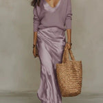 Helena™ | Vestido de Cetim e Sweater - | Benedita Lisboa