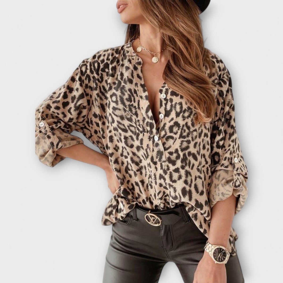 Iara™ | Blusa moderna com estampado leopardo - | Benedita Lisboa