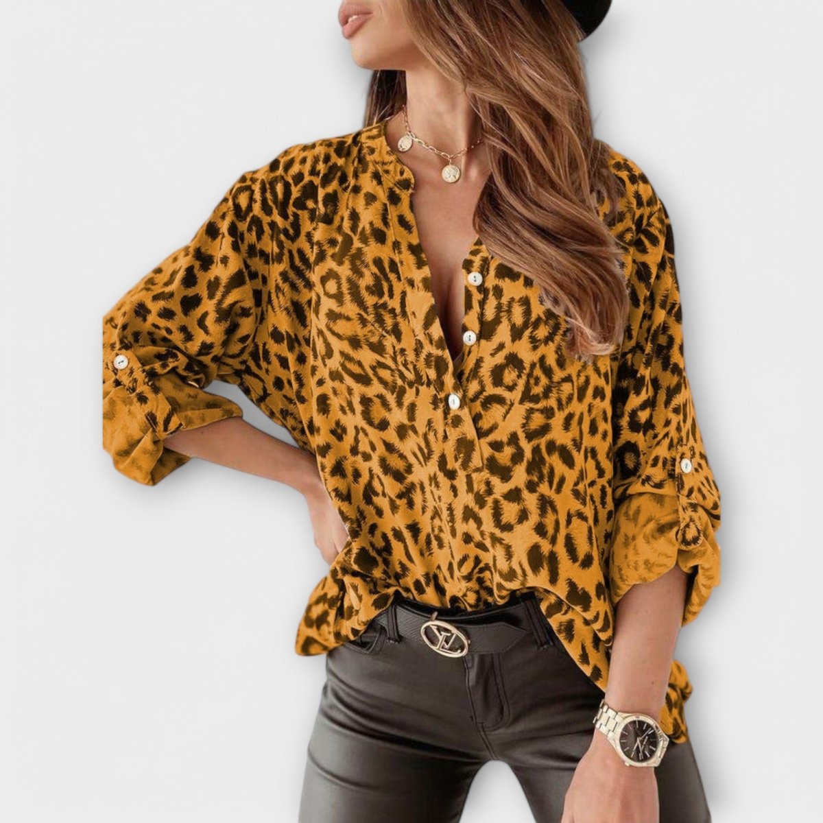 Iara™ | Blusa moderna com estampado leopardo - | Benedita Lisboa