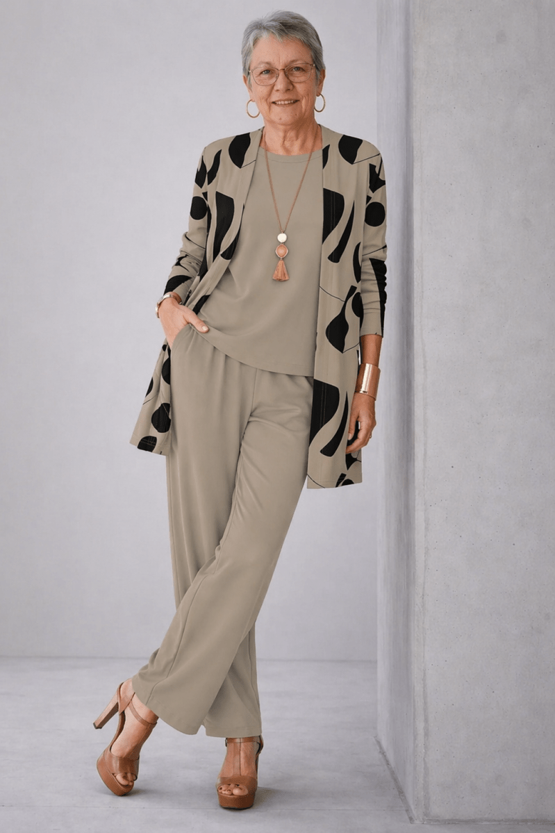 Iara™ | Conjunto de 3 Peças Toupeira com Estampado Preto - | Benedita Lisboa