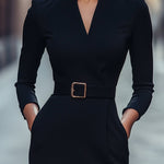 Iara™ | Vestido Justo Preto Refinado Com Cinto - | Benedita Lisboa