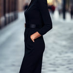 Iara™ | Vestido Justo Preto Refinado Com Cinto - | Benedita Lisboa