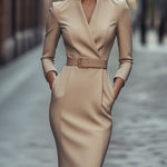 Iara™ | Vestido Justo Preto Refinado Com Cinto - | Benedita Lisboa
