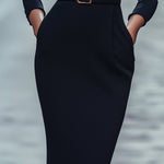 Iara™ | Vestido Justo Preto Refinado Com Cinto - | Benedita Lisboa