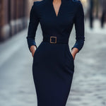 Iara™ | Vestido Justo Preto Refinado Com Cinto - | Benedita Lisboa
