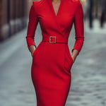 Iara™ | Vestido Justo Preto Refinado Com Cinto - | Benedita Lisboa