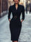 Iara™ | Vestido Justo Preto Refinado Com Cinto - | Benedita Lisboa