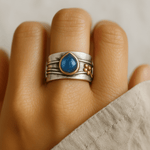 Inés - Anel Vintage de Safira Azul em Prata Banhada a Ouro - Joyería | Benedita Lisboa