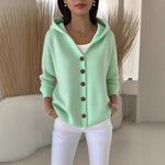 Ins Button Hooded Sweater Fashion Autumn And Winter Knitted Cardigan Casual Commuter Long Sleeve Top Women's Clothing - 0 | Benedita Lisboa