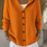 Ins Button Hooded Sweater Fashion Autumn And Winter Knitted Cardigan Casual Commuter Long Sleeve Top Women's Clothing - 0 | Benedita Lisboa