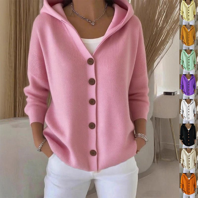 Ins Button Hooded Sweater Fashion Autumn And Winter Knitted Cardigan Casual Commuter Long Sleeve Top Women's Clothing - 0 | Benedita Lisboa