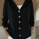 Ins Button Hooded Sweater Fashion Autumn And Winter Knitted Cardigan Casual Commuter Long Sleeve Top Women's Clothing - 0 | Benedita Lisboa