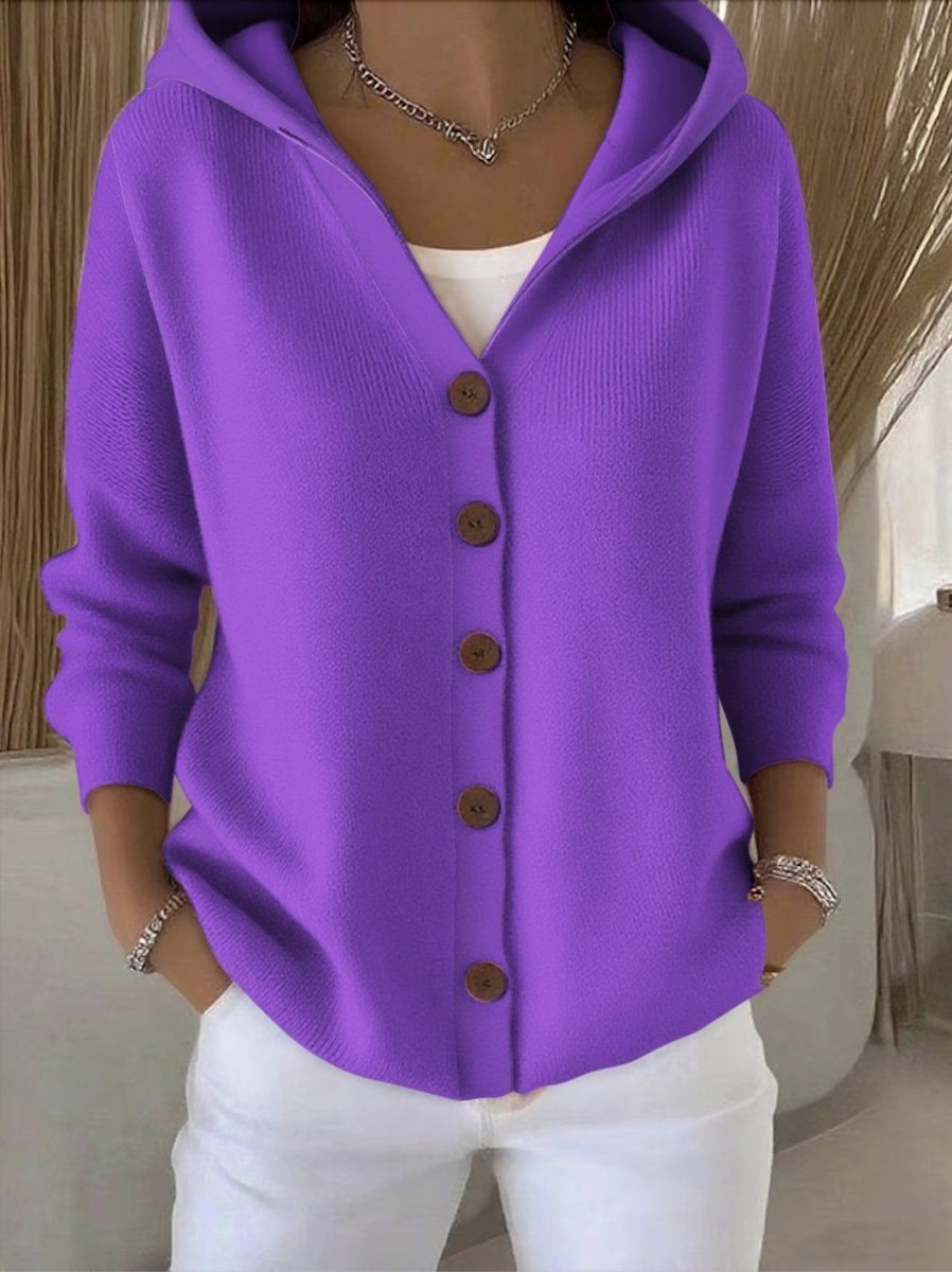 Ins Button Hooded Sweater Fashion Autumn And Winter Knitted Cardigan Casual Commuter Long Sleeve Top Women's Clothing - 0 | Benedita Lisboa