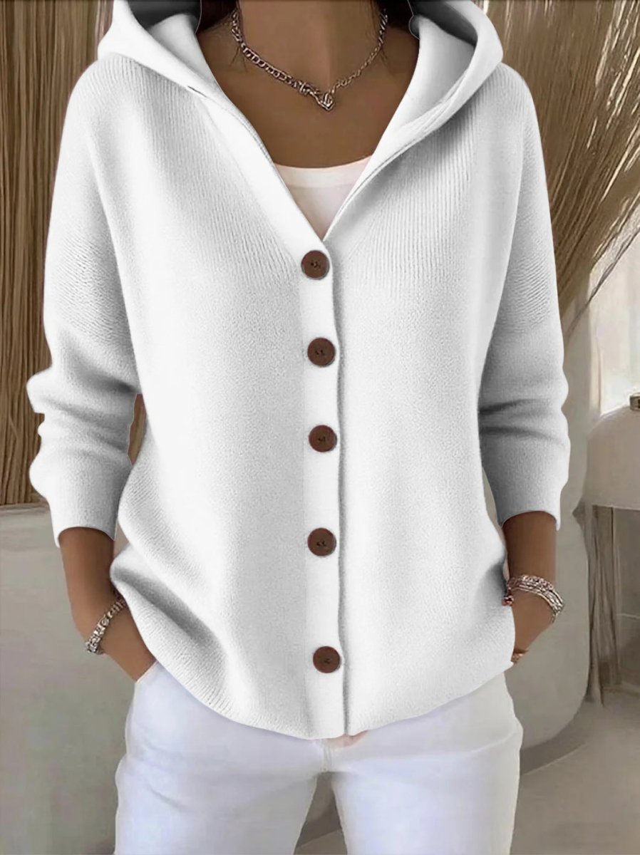 Ins Button Hooded Sweater Fashion Autumn And Winter Knitted Cardigan Casual Commuter Long Sleeve Top Women's Clothing - 0 | Benedita Lisboa