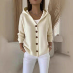 Ins Button Hooded Sweater Fashion Autumn And Winter Knitted Cardigan Casual Commuter Long Sleeve Top Women's Clothing - 0 | Benedita Lisboa