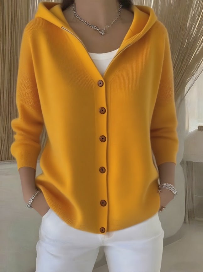 Ins Button Hooded Sweater Fashion Autumn And Winter Knitted Cardigan Casual Commuter Long Sleeve Top Women's Clothing - 0 | Benedita Lisboa