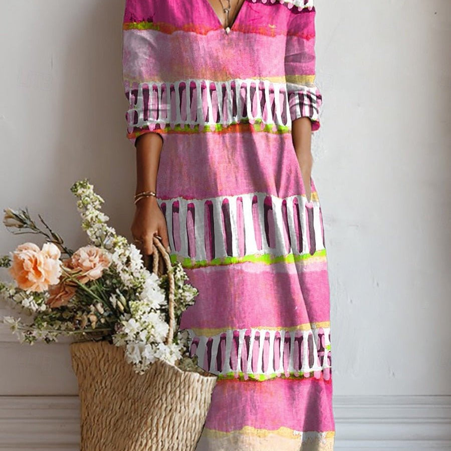 Íris™ | Vestido Boho Longo Fúcsia com Pinceladas - Vestido | Benedita Lisboa