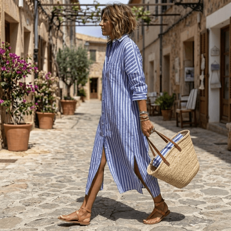 Íris™ | Vestido Listrado Chic de Verão - Striped Summer Dress | Benedita Lisboa