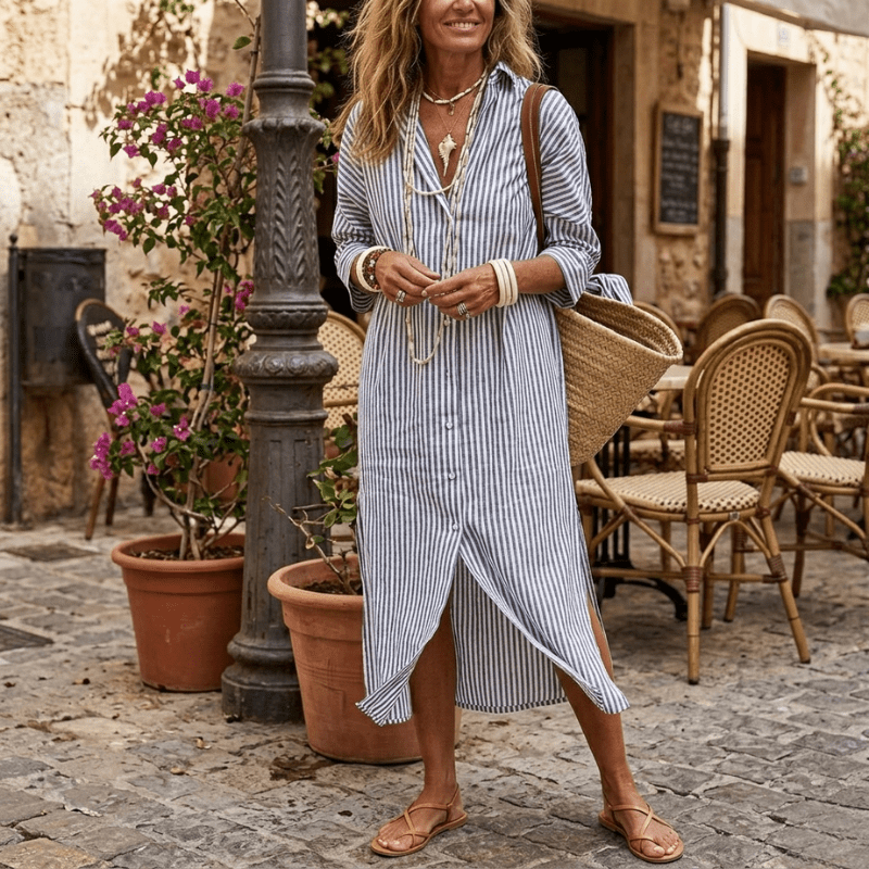 Íris™ | Vestido Listrado Chic de Verão - Striped Summer Dress | Benedita Lisboa
