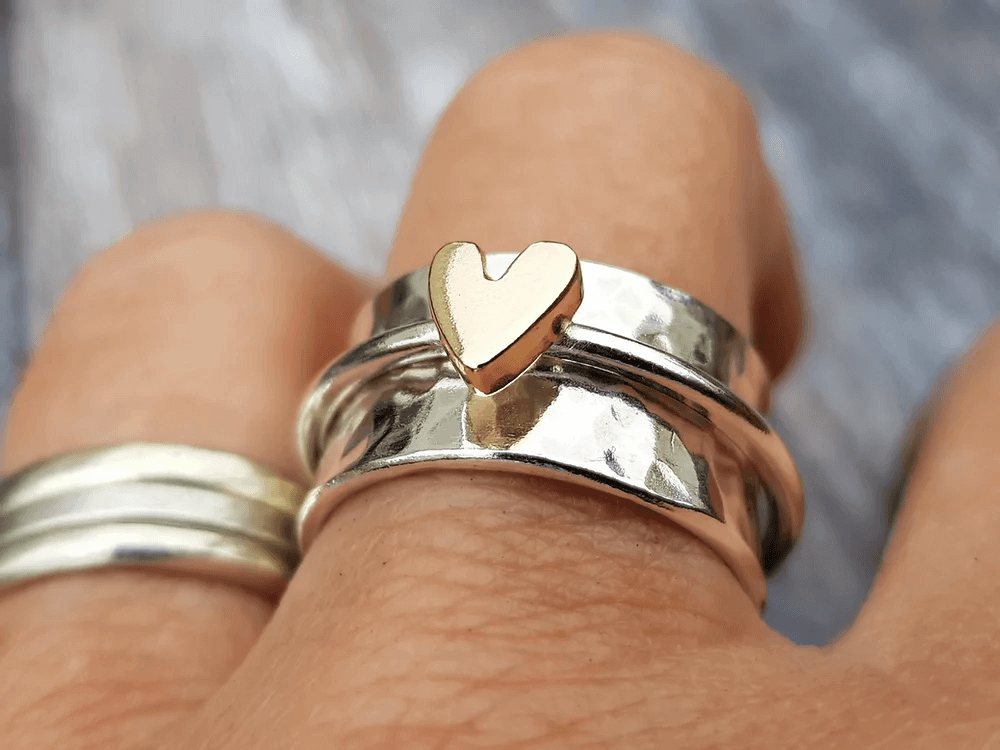 Isabel - Anel de Prata com Coração Dourado - Ring | Benedita Lisboa