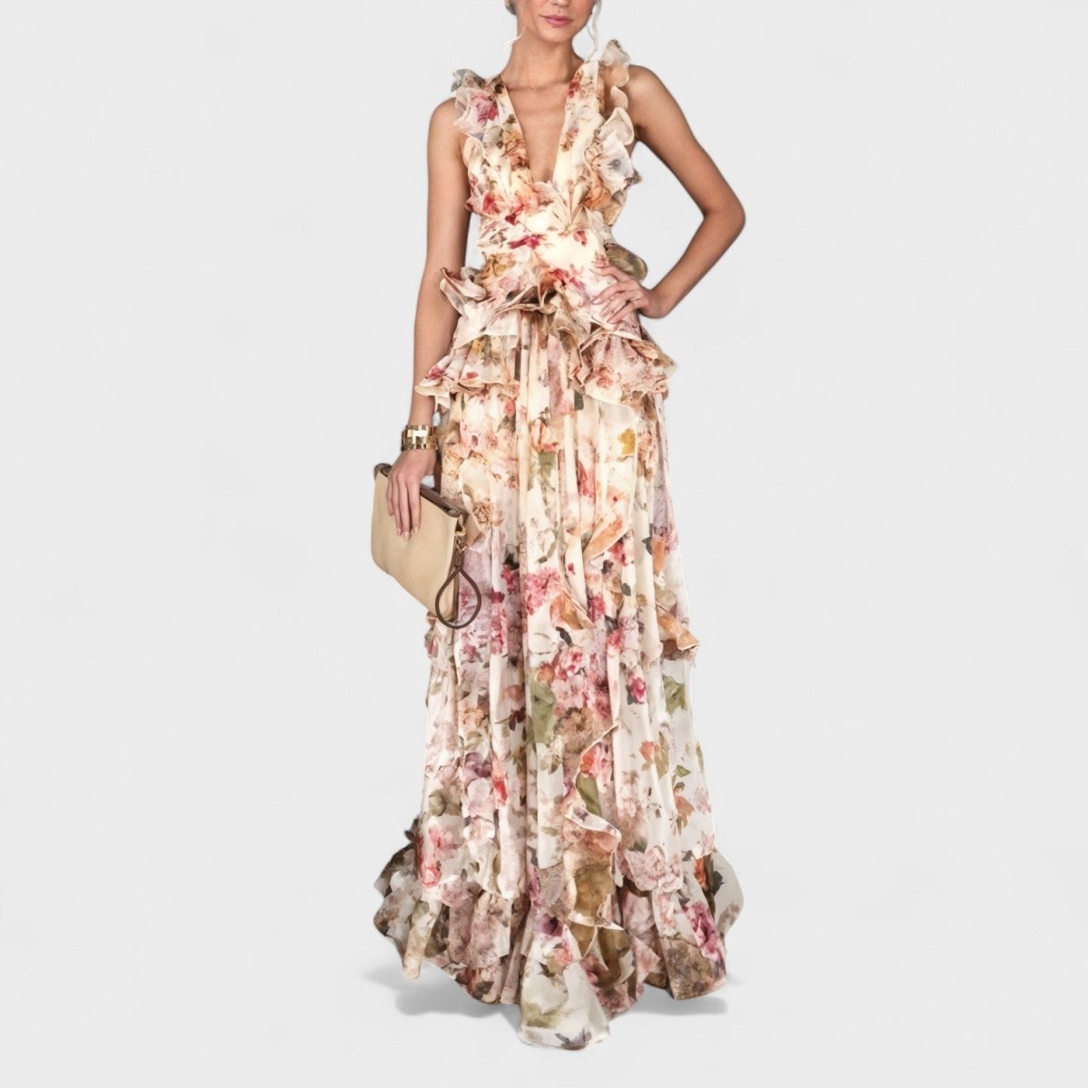 Isabela™ | Vestido comprido com folhos florais - | Benedita Lisboa