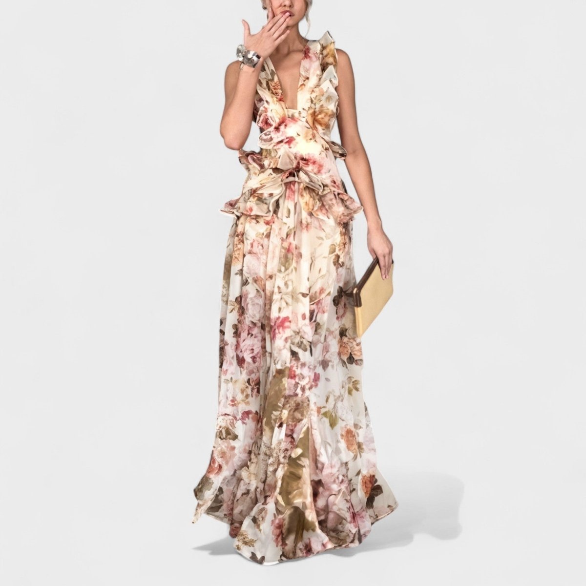Isabela™ | Vestido comprido com folhos florais - | Benedita Lisboa