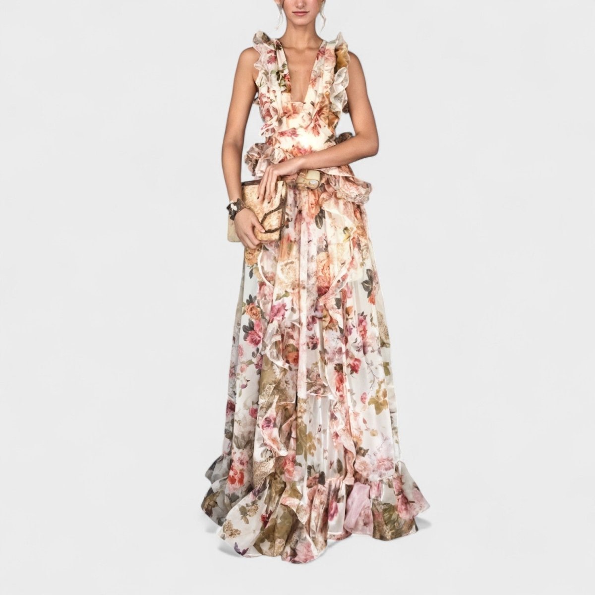 Isabela™ | Vestido comprido com folhos florais - | Benedita Lisboa