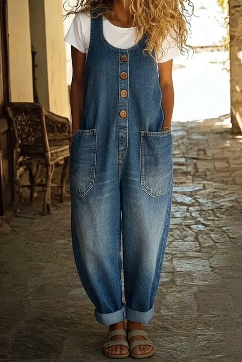 Jacinta™ | Macacão Vintage Lavado, Super Leve e Confortável, Ideal para Dias Quentes - jumpsuit | Benedita Lisboa