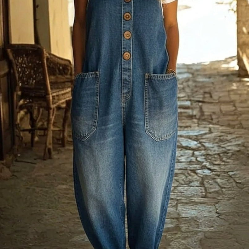 Jacinta™ | Macacão Vintage Lavado, Super Leve e Confortável, Ideal para Dias Quentes - jumpsuit | Benedita Lisboa