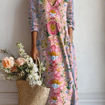 Joana™ | Vestido Boho Longo Rosa Florido - Vestido | Benedita Lisboa
