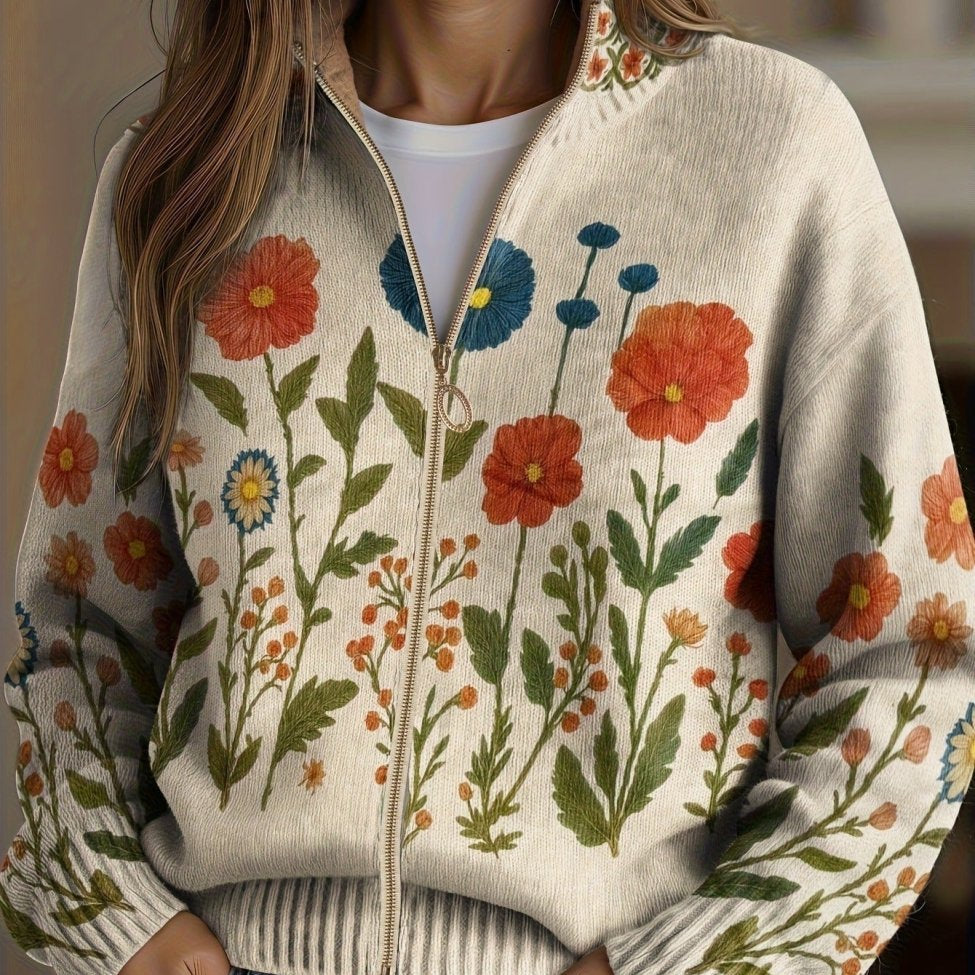 Juniper™ | Casaco de Malha com Fecho e Prado de Flores Silvestres - | Benedita Lisboa
