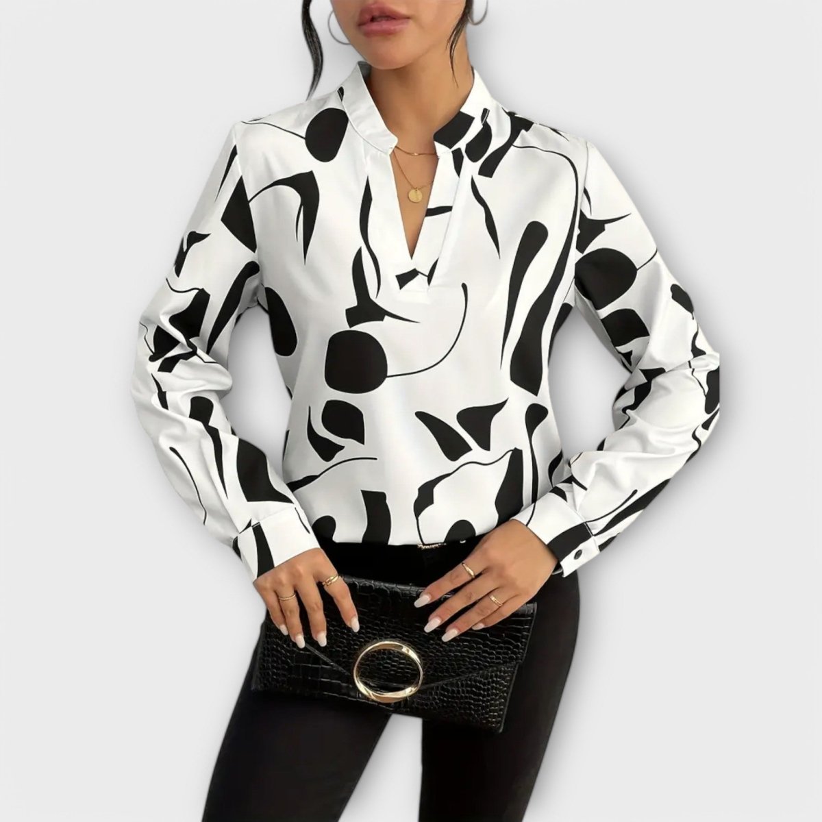 Katherine™ | Blusa elegante de manga comprida com decote em V - | Benedita Lisboa