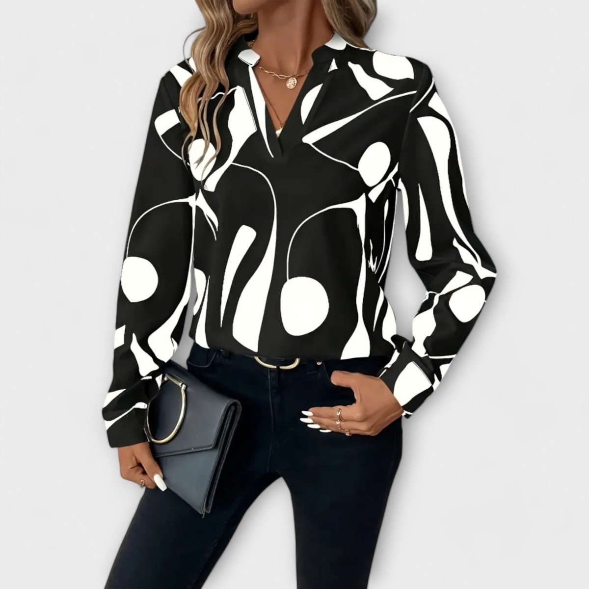 Katherine™ | Blusa elegante de manga comprida com decote em V - | Benedita Lisboa