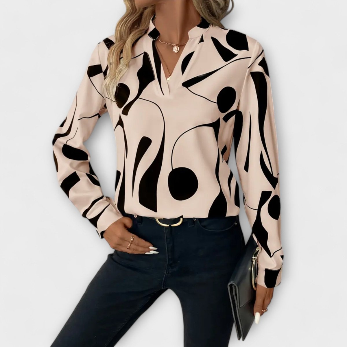 Katherine™ | Blusa elegante de manga comprida com decote em V - | Benedita Lisboa