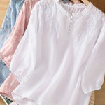Kissina™ | Blusa de Algodão e Linho Bordada - | Benedita Lisboa