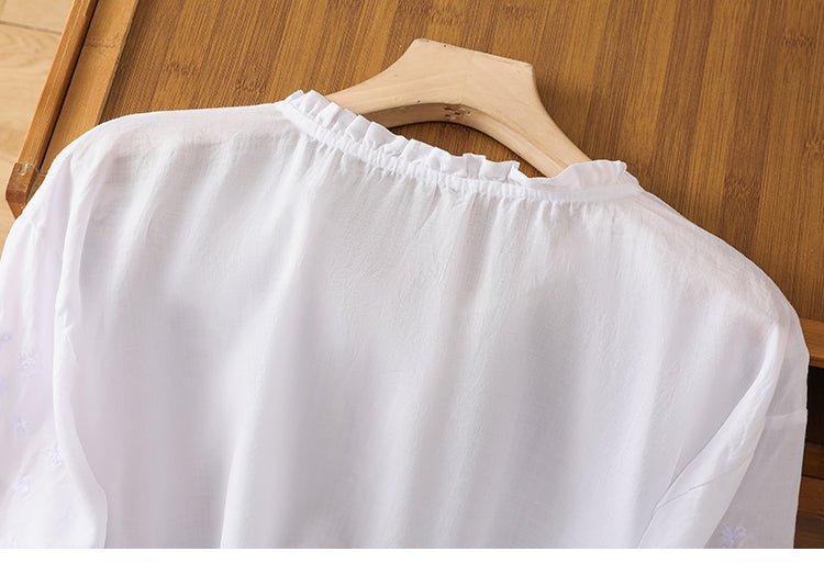 Kissina™ | Blusa de Algodão e Linho Bordada - | Benedita Lisboa
