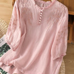 Kissina™ | Blusa de Algodão e Linho Bordada - | Benedita Lisboa