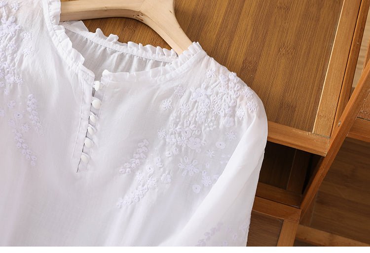 Kissina™ | Blusa de Algodão e Linho Bordada - | Benedita Lisboa