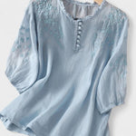 Kissina™ | Blusa de Algodão e Linho Bordada - | Benedita Lisboa