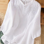 Kissina™ | Blusa de Algodão e Linho Bordada - | Benedita Lisboa