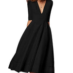 Laura™ | Vestido Midi Feminino Com Corte Em A, Decote Em V - | Benedita Lisboa