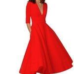 Laura™ | Vestido Midi Feminino Com Corte Em A, Decote Em V - | Benedita Lisboa