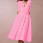 Laura™ | Vestido Midi Feminino Com Corte Em A, Decote Em V - | Benedita Lisboa