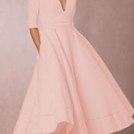 Laura™ | Vestido Midi Feminino Com Corte Em A, Decote Em V - | Benedita Lisboa