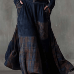 LEONORA™ | Vestido Longo Vintage em Camurça Xadrez Azul Navy (Inclui Cinto) - Vestido Casual Comprido | Benedita Lisboa