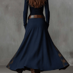 LEONORA™ | Vestido Longo Vintage em Camurça Xadrez Azul Navy (Inclui Cinto) - Vestido Casual Comprido | Benedita Lisboa