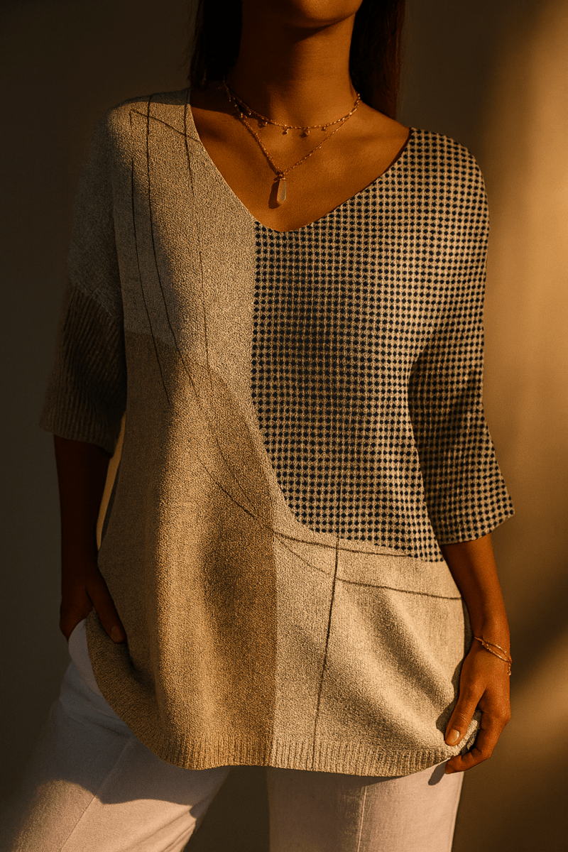 Liliana™ | Camisola de Malha, Com Padrão Abstrato e Intemporal - | Benedita Lisboa
