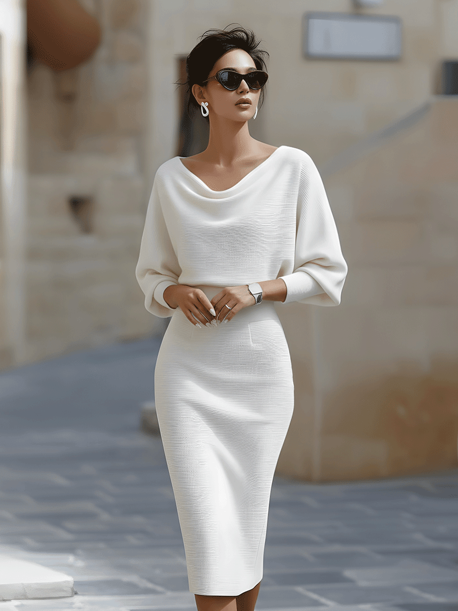 LIORA™ | Vestido Médio com Mangas Elegante - | Benedita Lisboa