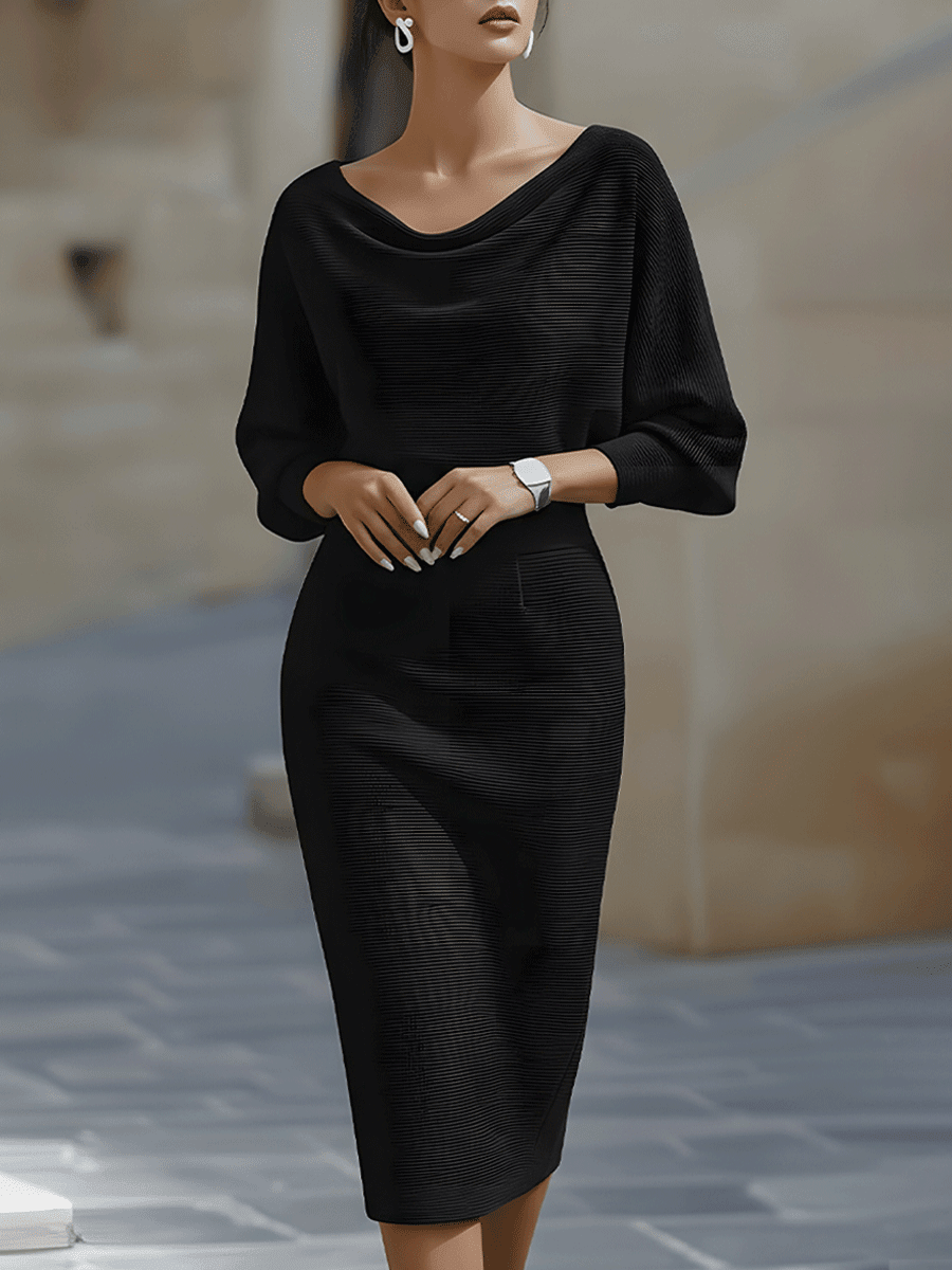 LIORA™ | Vestido Médio com Mangas Elegante - | Benedita Lisboa