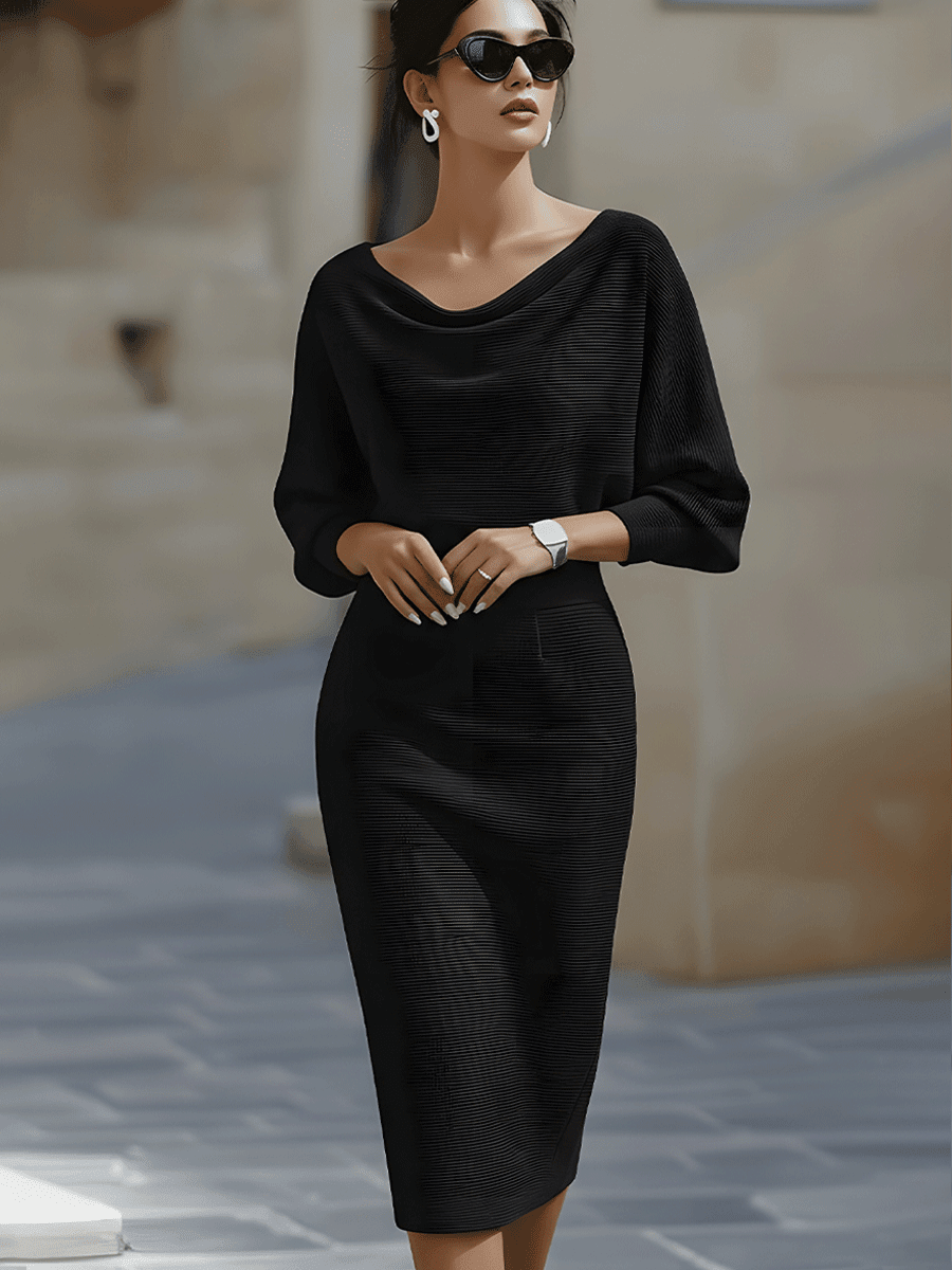 LIORA™ | Vestido Médio com Mangas Elegante - | Benedita Lisboa